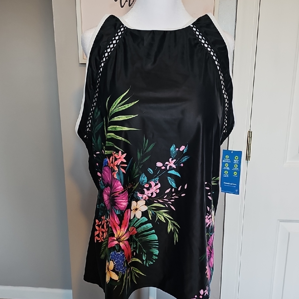 Free Country Black Floral  Tankini Swim